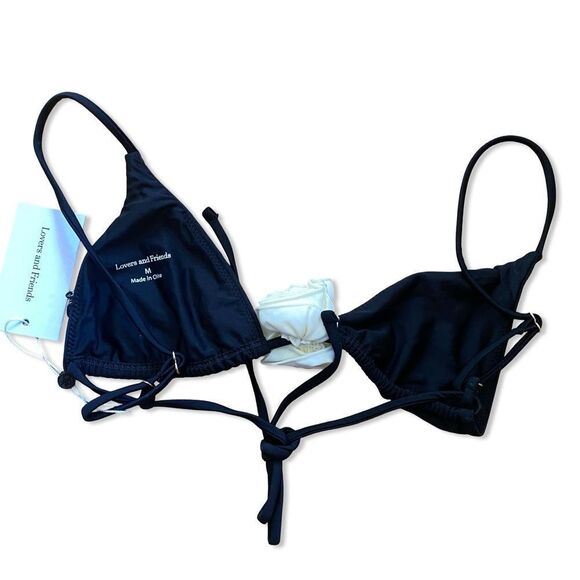 Lovers + Friends Willa rosette triangle Top Black White Bikini swim Revolve M - Picture 9 of 9